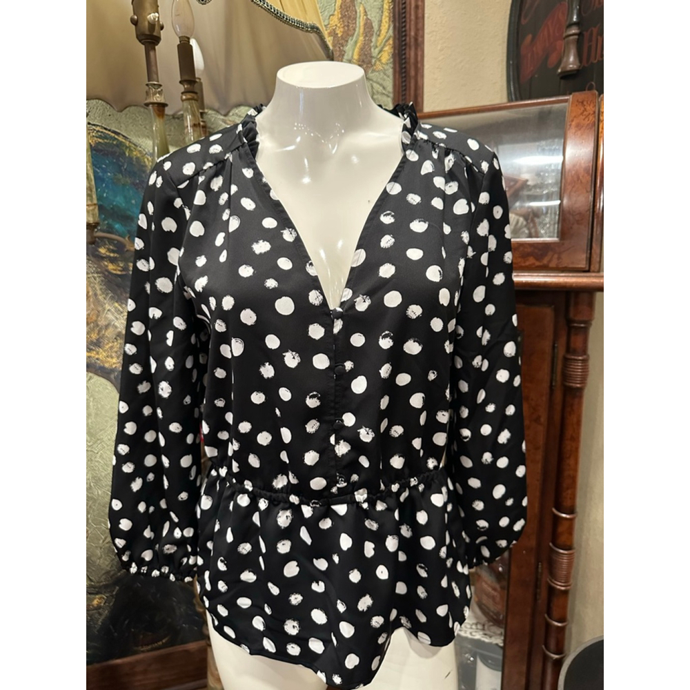 Women's J.Crew Black & White Polka Dot Blouse Size 4